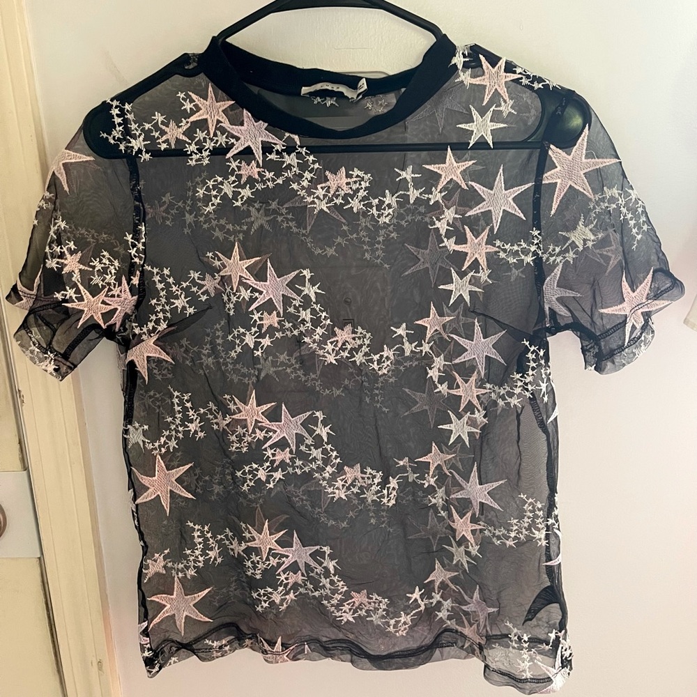 Lush black mesh shirt w stars